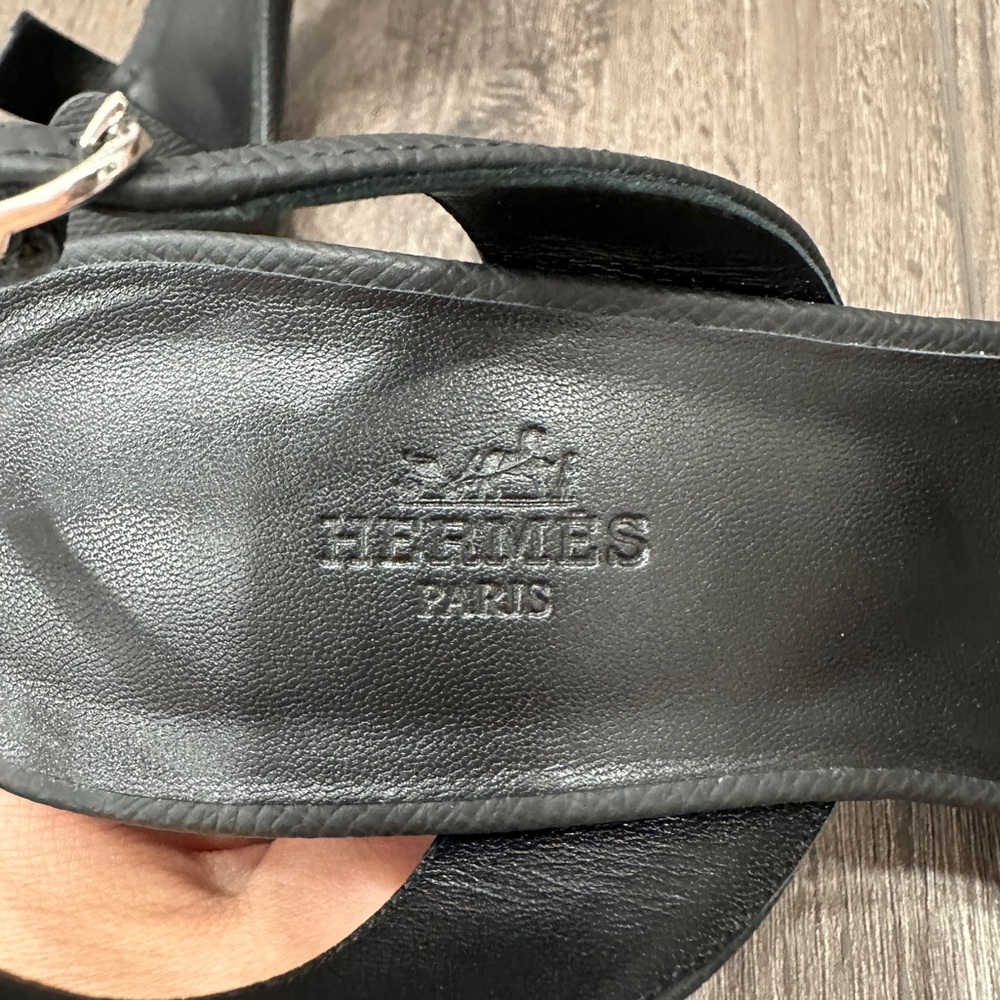 HERMES H ETERNITE 80 SANDALS HIGH HEELS BLACK EPSOM LEATHER SHOES 39.5 - Picture 13 of 16